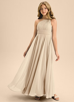 Azazie Charlize Junior A-Linie Plissee Chiffon Kleid Champagner image1