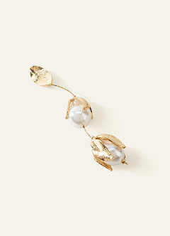 front Pearl and Gold Leaf Drop Earrings