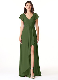 Azazie Omari Robes de demoiselle d'honneur Robe Trapèze en Mousseline de soie Olive image1