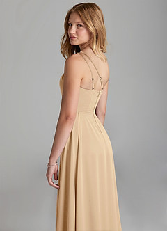 Azazie Maron Junior Champagne A-Line Pleated Stretch Satin Dress image2