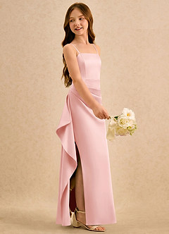 Azazie Cannoli Girls Formal Flower Girl Dresses Powder Pink A-Line Pleated Stretch Satin Dress image4