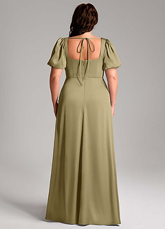 Azazie Fyona Vestidos de damas de honor Vestido de Musgo Verde de Satén Elástico de Corte en A con Plisado image9