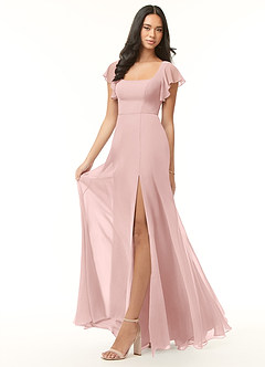 Azazie Bondi Bridesmaid Dresses Powder Pink A-Line Ruffled Chiffon Dress image4