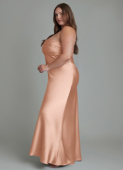 Azazie Saylor Vestidos de damas de honor Vestido Oro Rosa de Satén Elástico de Corte Sirena con Palabra de honor image14