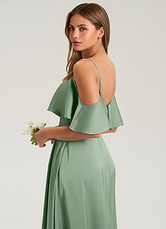 Azazie Jean Vestidos de damas de honor Vestido de Matcha de Satén Elástico de Corte en A con Vestidos sin tirantes image7