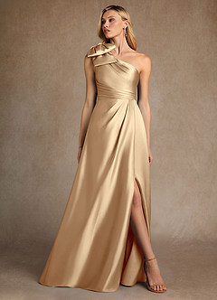 Azazie Easton Mother of the Bride Dresses Champagne A-Line One Shoulder Stretch Satin Dress image4