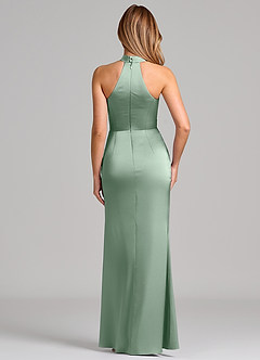 Azazie Karlotta Vestidos de damas de honor Vestido de Agave de Satén Elástico de Corte Recto con Plisado image2