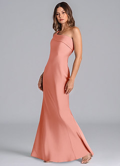 Azazie Driea Brudtärnklänningar Klä av Sjöjungfru i Stretch Satin Ena axeln Korall image6