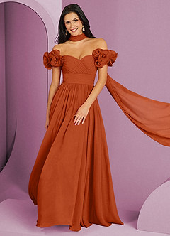 Barbie ♥ Azazie Jurken voor bruidsmeisjes Converteerbaar Jurk van Chiffon met A-Lijn Off the Shoulder Verbrande Sinaasappel image13
