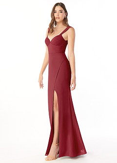 Azazie Audre Bridesmaid Dresses Pomegranate Mermaid Pleated Chiffon Dress image3
