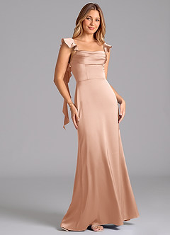 Azazie Adi Bridesmaid Dresses Rose Gold A-Line Pleated Stretch Satin Dress image5
