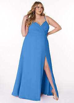 Azazie Everleigh Abiti da Damigella Abito A-Line in Chiffon con Scollo a Cuore a Pieghe Blue Jay image10