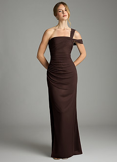 Azazie Tati Final Sale Burgundy Sheath Off the Shoulder Mesh Dress image2