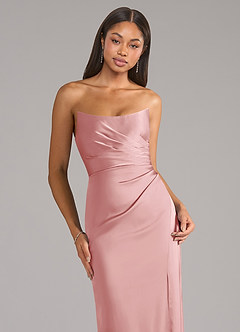 Azazie Marla Bridesmaid Dresses Powder Pink Sheath Strapless Stretch Satin Convertible Dress image2