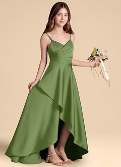 Azazie Prisha Junior Juniper A-Line Pleated Stretch Satin Dress image8