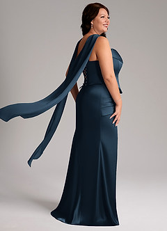Azazie Sorrel Bridesmaid Dresses Dark Navy Mermaid Strapless Stretch Satin Convertible Dress image8