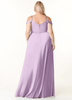 Azazie Ocean Robes de demoiselle d'honneur Robe Trapèze en Satin extensible Col V plissé Frostiges Flieder image7