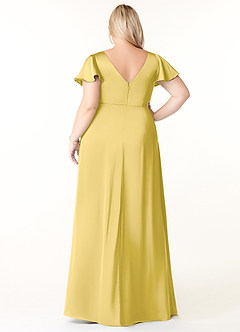 Azazie Soren Bridesmaid Dresses Canary A-Line Pleated Stretch Satin Dress image9