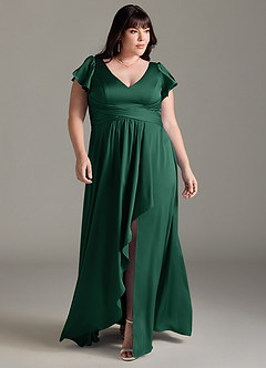 Azazie Omari Bridesmaid Dresses Dark Green A-Line Stretch Satin Dress image7
