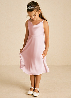 Azazie Zuzu Flower Girl Dresses Blushing Pink A-Line Spaghetti Strap Stretch Satin Dress image3