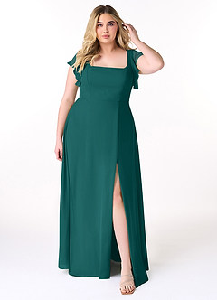Azazie Bondi Brautjungfernkleider A-Linie Gekräuselt Chiffon Kleid Pfau image7
