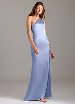 Azazie Arleth At-home Try On Dresses Ice A-Line One Shoulder Stretch Satin Dress image4