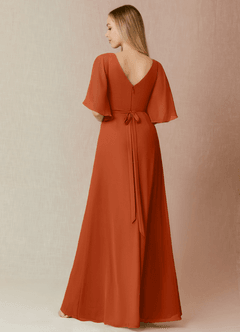 Azazie Cierra Bridesmaid Dresses Burnt Orange A-Line V-Neck Chiffon Dress image2