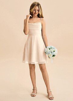 Azazie Bear Junior White Alabaster A-Line Pleated Chiffon Dress image3