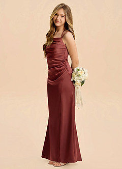 Azazie Nova Junior Robe Fourreau en Satin extensible Plissé Terracotta image1