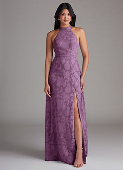 Azazie Clarice Jurken voor bruidsmeisjes Jurk van Bloemen Burn-out met A-Lijn Zijsplit Blauweregen image4