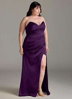 Azazie Yola Bridesmaid Dresses Grape Sheath V-Neck Pleated Stretch Satin Convertible Dress image12