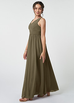 Azazie Kora Junior Willow Green A-Line Pleated Chiffon Dress image3