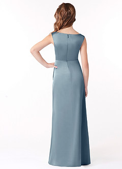 Azazie Sadia Junior Dusty Blue A-Line Pleated Stretch Satin Dress image3
