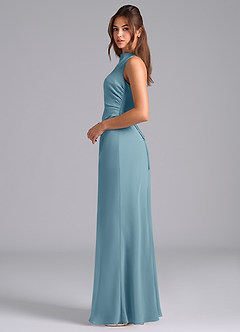 Azazie Evadne Bridesmaid Dresses Moody Blue A-Line Pleated Chiffon Dress image6