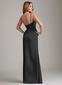 Azazie Danelle Bridesmaid Dresses Black Sheath Pleated Stretch Satin Dress image2