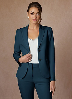 front Whitney Dark Navy Refined Weave Performance Cropped Pants Suit