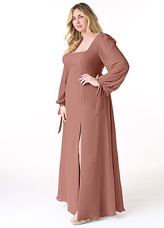 Azazie Leonia Bridesmaid Dresses Cedar Rose A-Line Long Sleeve Chiffon Dress image10