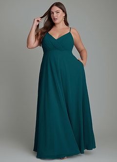 Azazie Amani Abiti da Damigella Abito A-Line in Chiffon Plissettato Pino image9