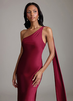 Azazie Galinda Brudtärnklänningar Klä av Sjöjungfru i Stretch Satin Ena axeln Bourgogne image3