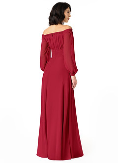 Azazie Rubina Final Sale Dusty Blue A-Line Long Sleeve Chiffon Dress image2