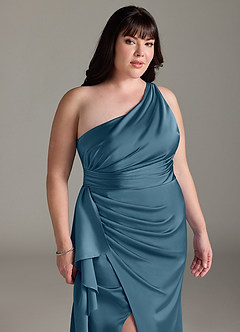 Azazie Maive Brautjungfernkleider Etui Gestreift Stretch-Satin Kleid Bermudablau image11