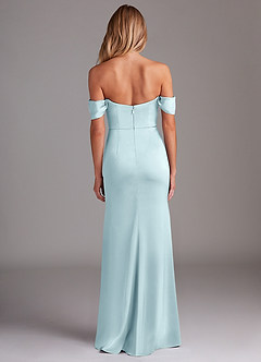 Azazie Saige Bridesmaid Dresses Cloud Blue Sheath Off the Shoulder Stretch Satin Dress image10