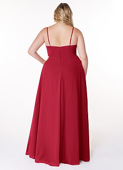 Azazie Moira Brautjungfernkleider A-Linie Schaufel Chiffon Kleid Scharlachrot image9