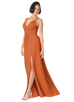 Azazie Farren Bridesmaid Dresses Cinnamon A-Line Pleated Chiffon Convertible Dress image3