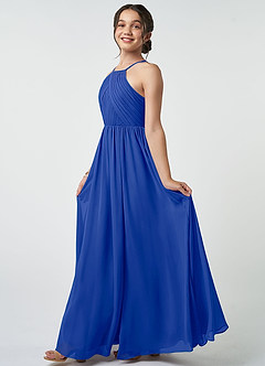 Azazie Leighton Junior Royal Blue A-Line Pleated Chiffon Dress image4