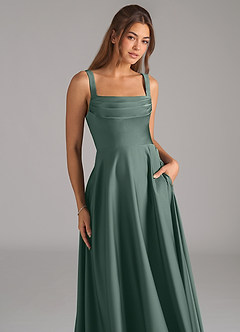 Azazie Shaude Bridesmaid Dresses Sea Moss A-Line Pleated Stretch Satin Dress image2