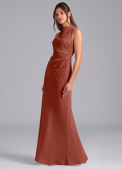 Azazie Evadne Bridesmaid Dresses Auburn A-Line Pleated Chiffon Dress image1