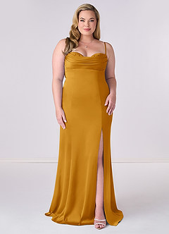 Barbie ♥ Azazie Bridesmaid Dresses Butterscotch Mermaid Corset Stretch Satin Dress image6