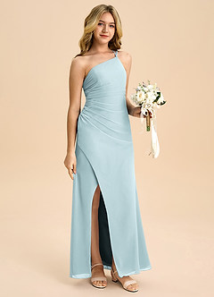 Azazie Eren Junior Vestido Névoa de Chiffon de Linha A com Plissado image3