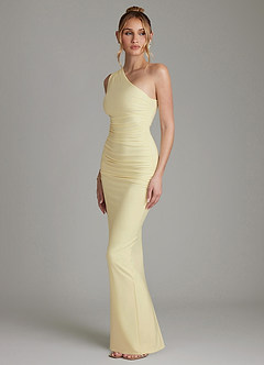 Azazie Shanice Bridesmaid Dresses Lemon Sorbet Sheath One Shoulder Premium Stretch Jersey Dress image4